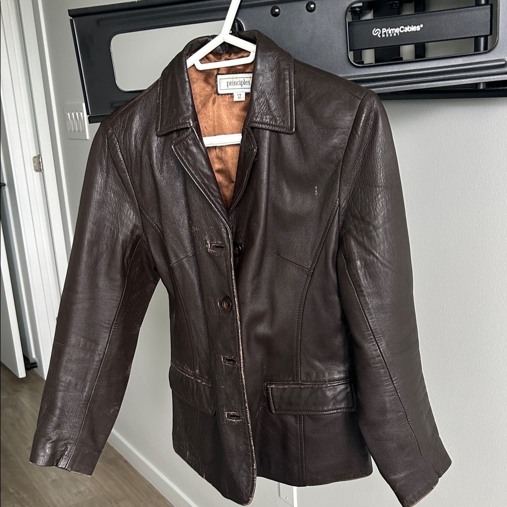 Women's Vintage Brown Leather Blazer size medium